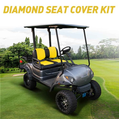 NOKINS Golf Cart Diamond Seat Covers Kit, Fit for Yamaha Drive/Drive 2 OEM Standard Front Seat Cushion, Golf Cart Vinyl Seat Cover, No Nails Required (Yellow and Black)