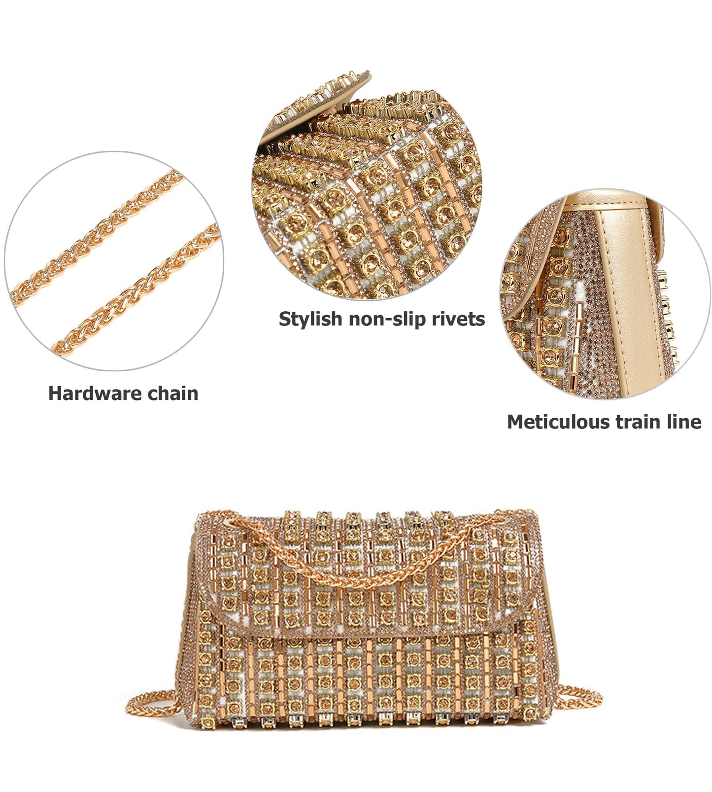 Sweetovo Rhinestones Clutch Purses for Women Chain Shoulder Bags Sparkly Evening Bags for Cocktail Prom Party Wedding (Gold)