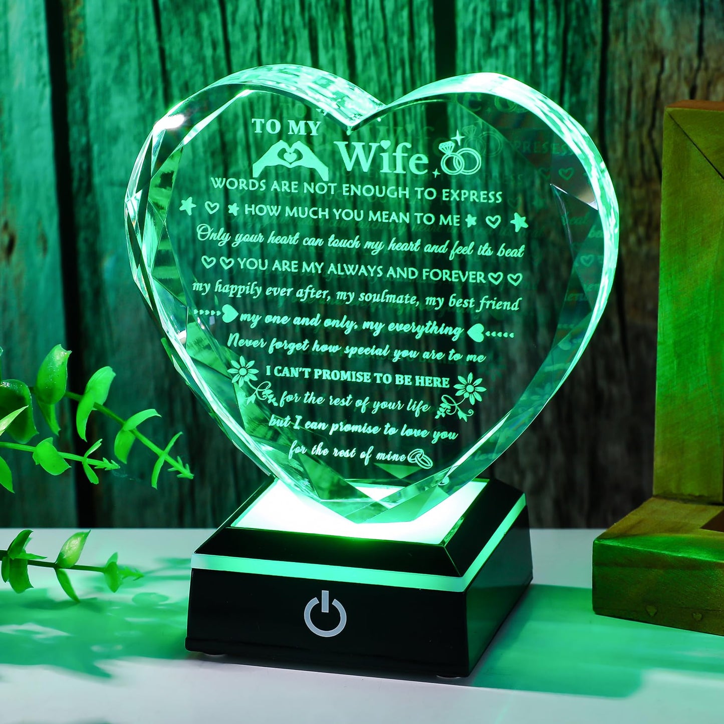 Arikyrist Romantic Wife Gifts from Husband with Colorful LED Base Anniversary Birthday Gift for Wife Crystal Keepsake I Love You Gifts for Her on Mothers Day Valentine Christmas