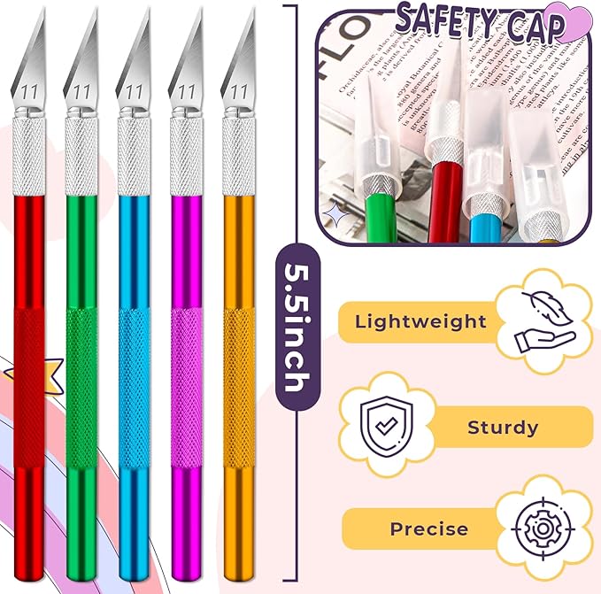 DIYSELF 50-Piece Exacto Knife, Aluminum Alloy Handle, Precision Craft Knife Set for Student, Artist, Carbon Steel Blade, Hobby Knife Set for Crafting, Leather, Wallpaper, Collage (Black)
