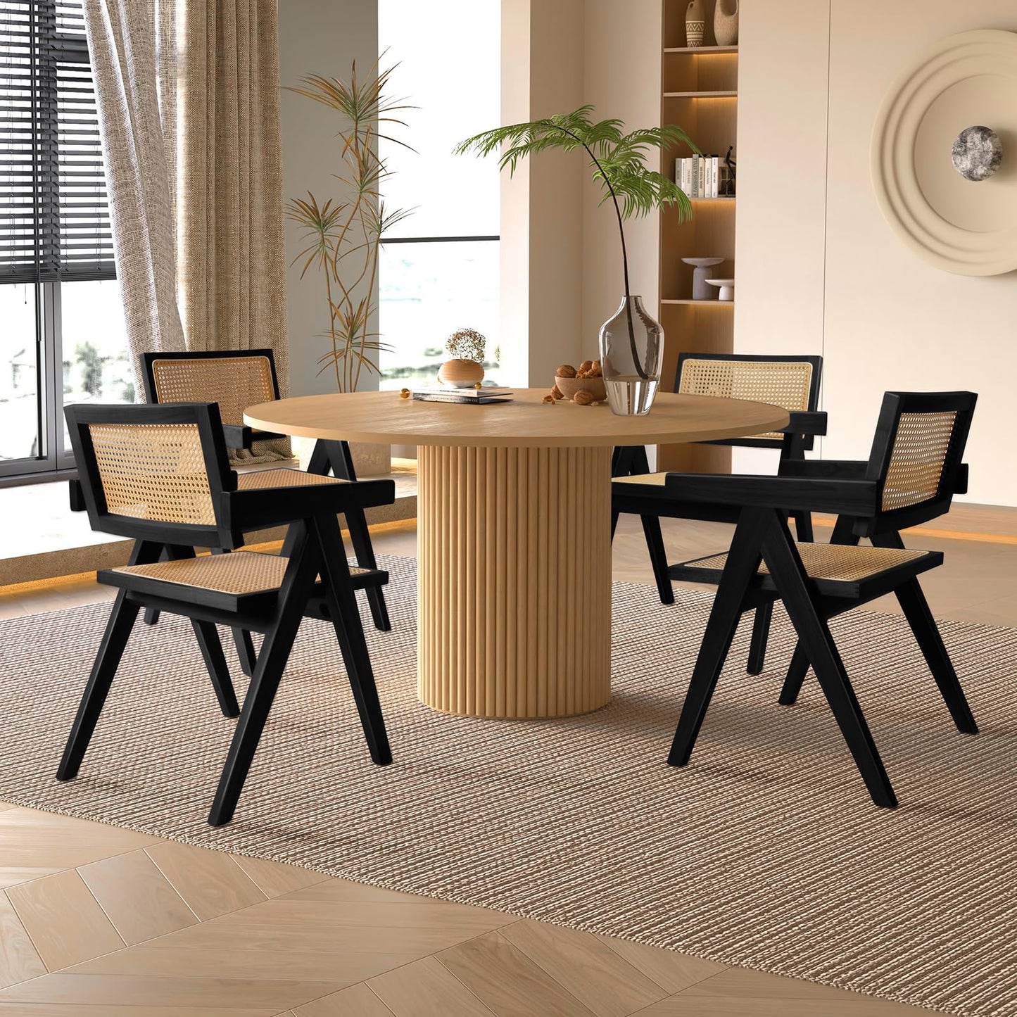 comfy to go Cane Dining Chairs Set of 4, Rattan Kitchen Chairs Black for Dining Room with Armrest