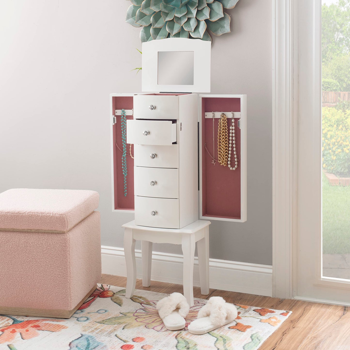 Powell Furniture Jewelry Armoire, White, 13x 9.375x 35.5