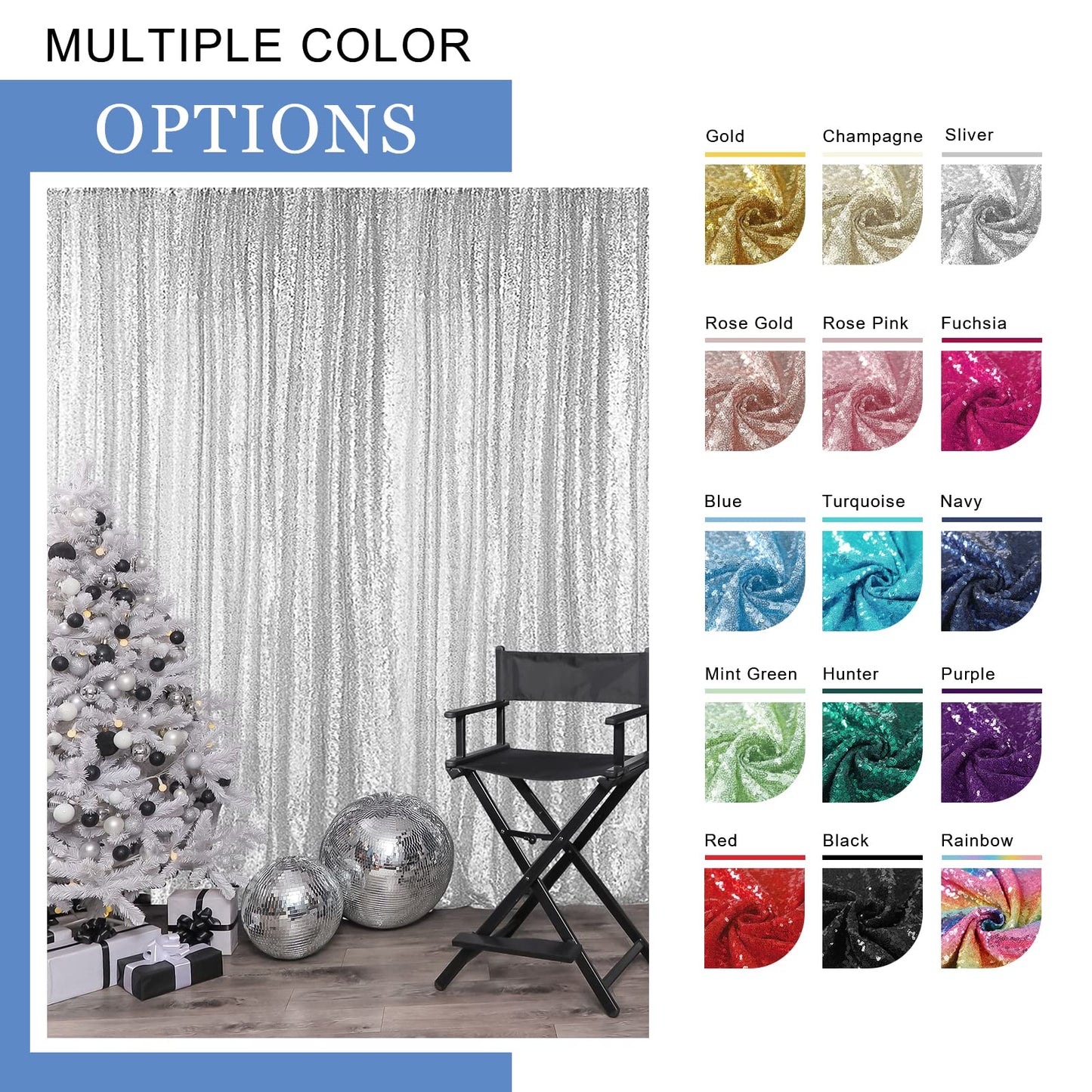 Hahuho Navy Sequin Backdrop Curtain, 2PCS 2FTx8FT Glitter Backdrop Curtain for Parties, Christmas, Wedding, Party Decoration（2 Panels, 2FT x 8FT, Navy