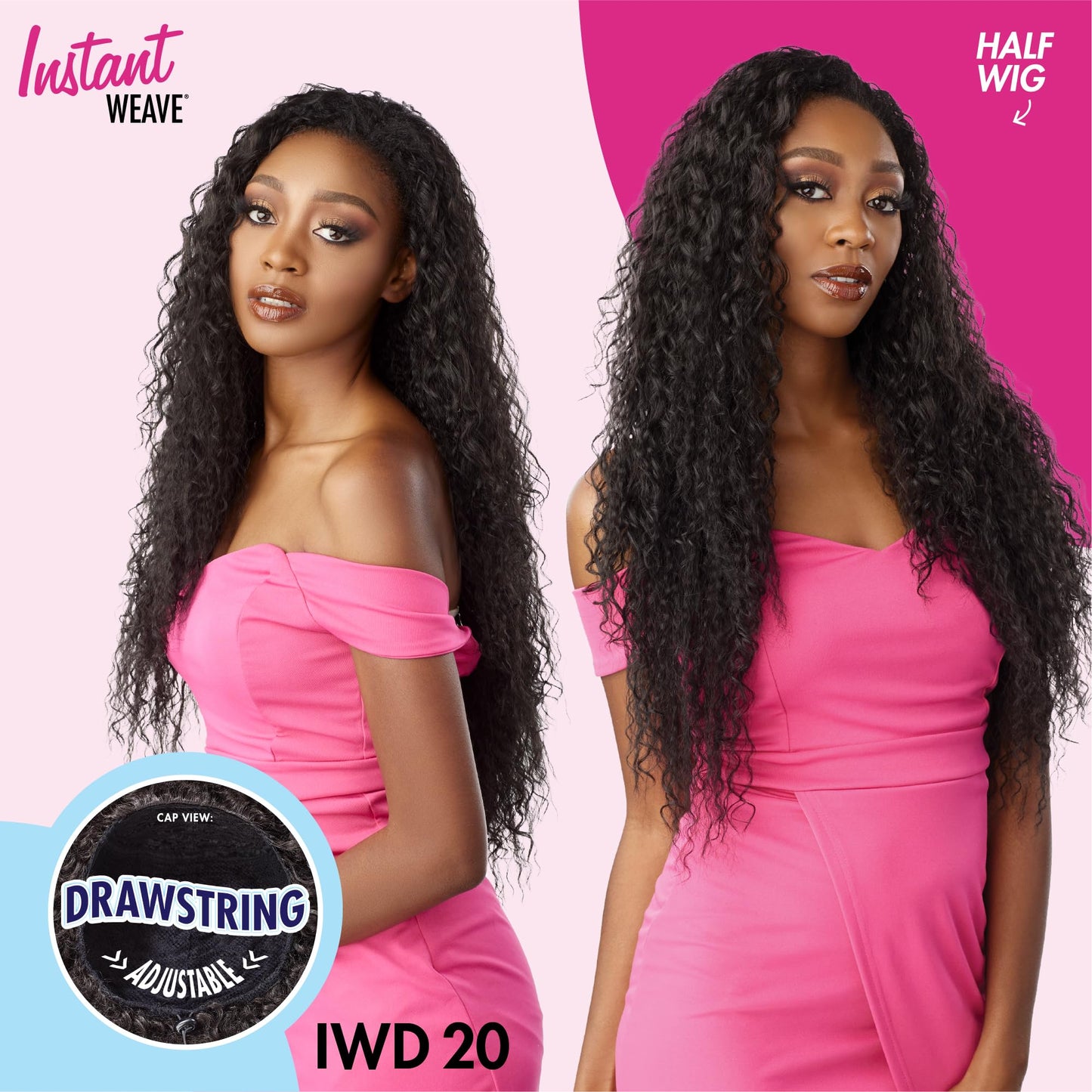 Sensationnel Instant Weave Half Wig - 20 Synthetic Blendwig Adjustable Drawstring for Seamless Hair Blending (1 JETBLACK)