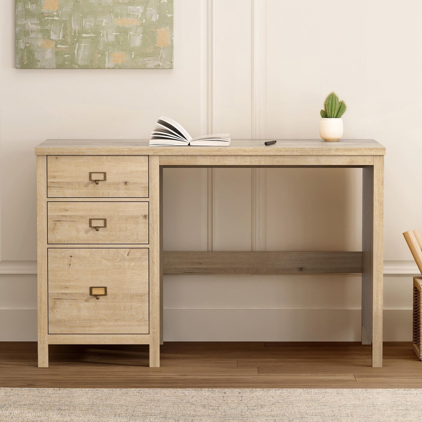 MoomJiee 47" Executive Desk with File Drawer, Farmhouse Wood Home Office Desk with Storage Drawer Computer Writing Desk for Study Office, Light Oak