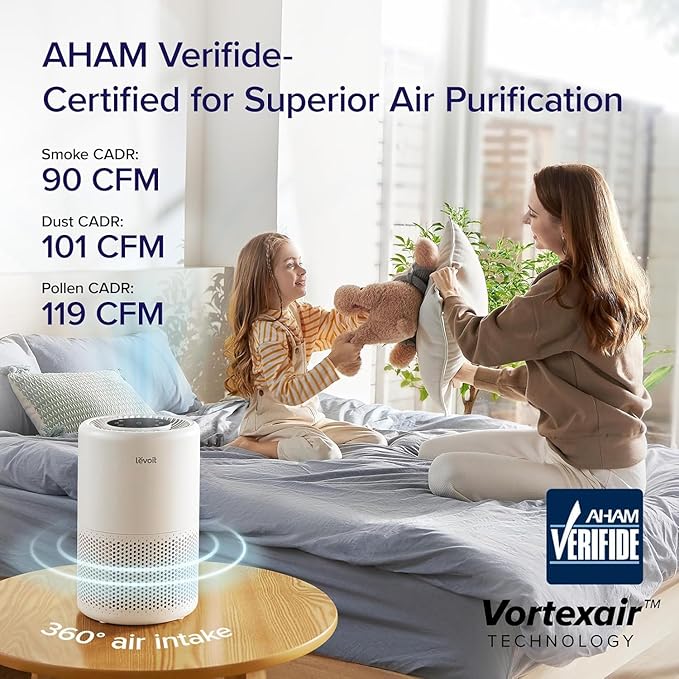 LEVOIT Air Purifier for Home Bedroom Dorm Room, Smart WiFi Alexa Control, AHAM VERIFIDE, 3-in-1 Filter with HEPA Sleep Mode for Allergens, Pollutants, Smoke, Dust, Core 200S-P, White