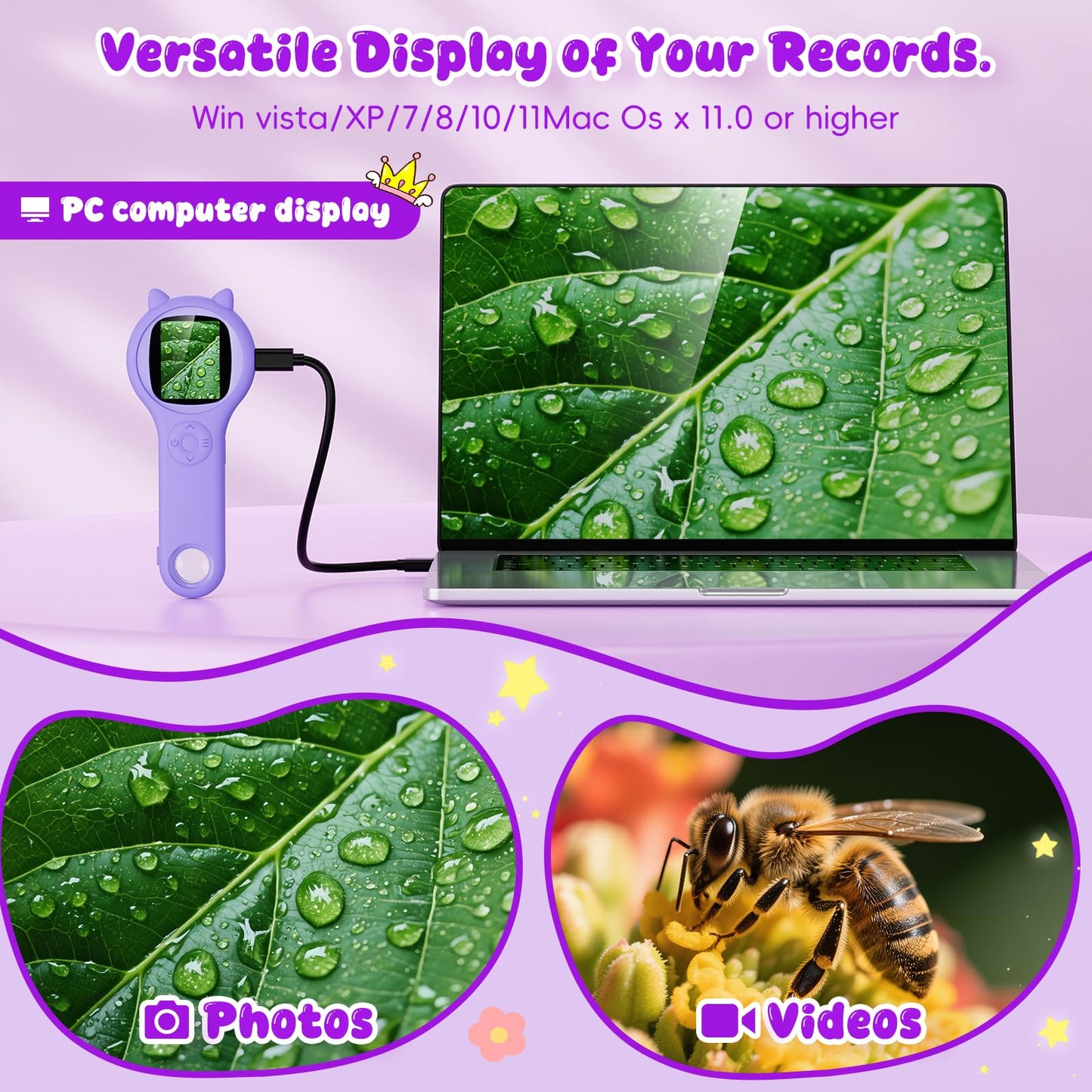 Microscope for Kids - Mini Pocket Handheld Microscope for Toddlers-STEM Educational Science Kit Toys for Christmas Birthday Gifts Toys for 5 6 7 8 9 10 11 12 Year Old Girls（Purple）