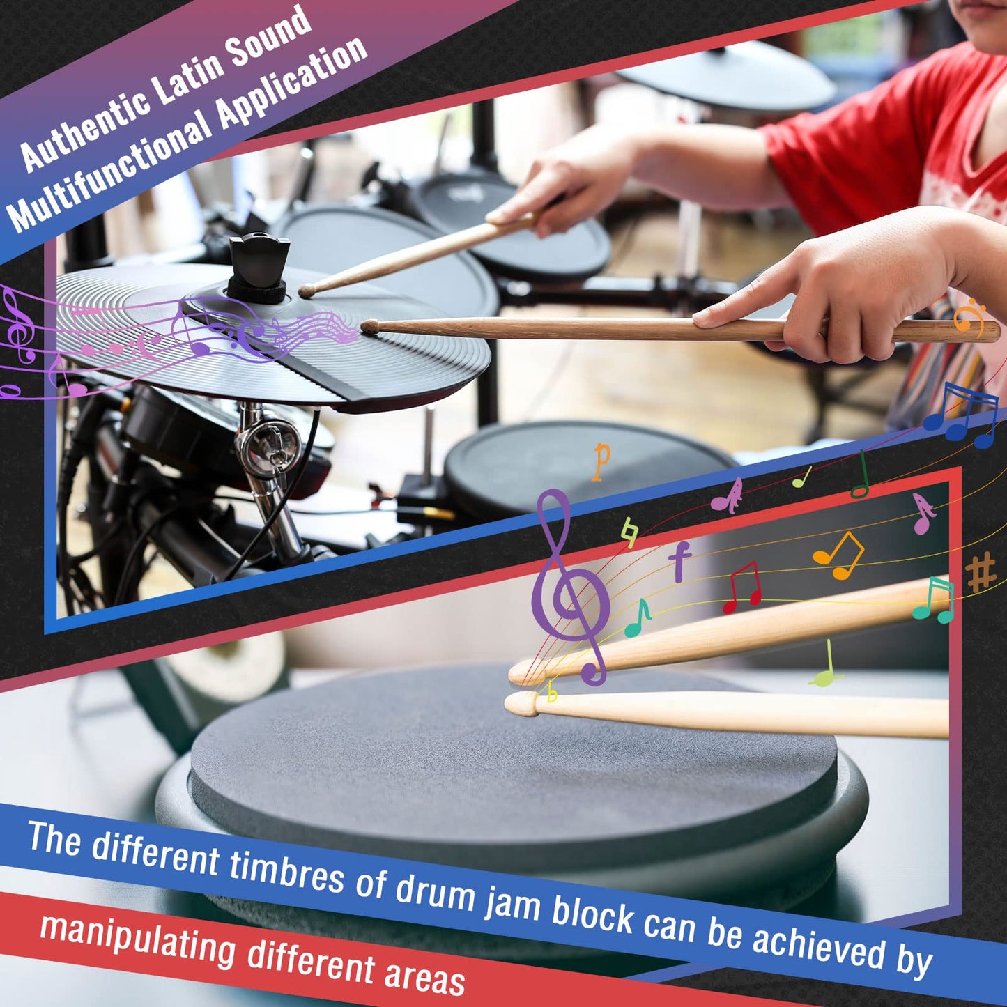 Boao 6 Pieces Drum Jam Block Musical Percussion Block With Maple Sticks 5A Adjustable Mount Bracket Plastic Percussion Instrumen