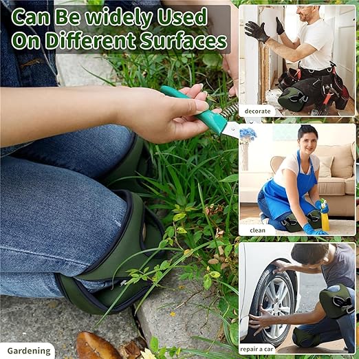 Knee Pads for Gardening - 1.5+1.5cm Dual-Layer Gel-Foam, Non-Slip, Waterproof & Breathable for Joint Support | Heavy Duty Kneeling Pads for Weeding, Floor Scrubbing, Tile Work (Green)