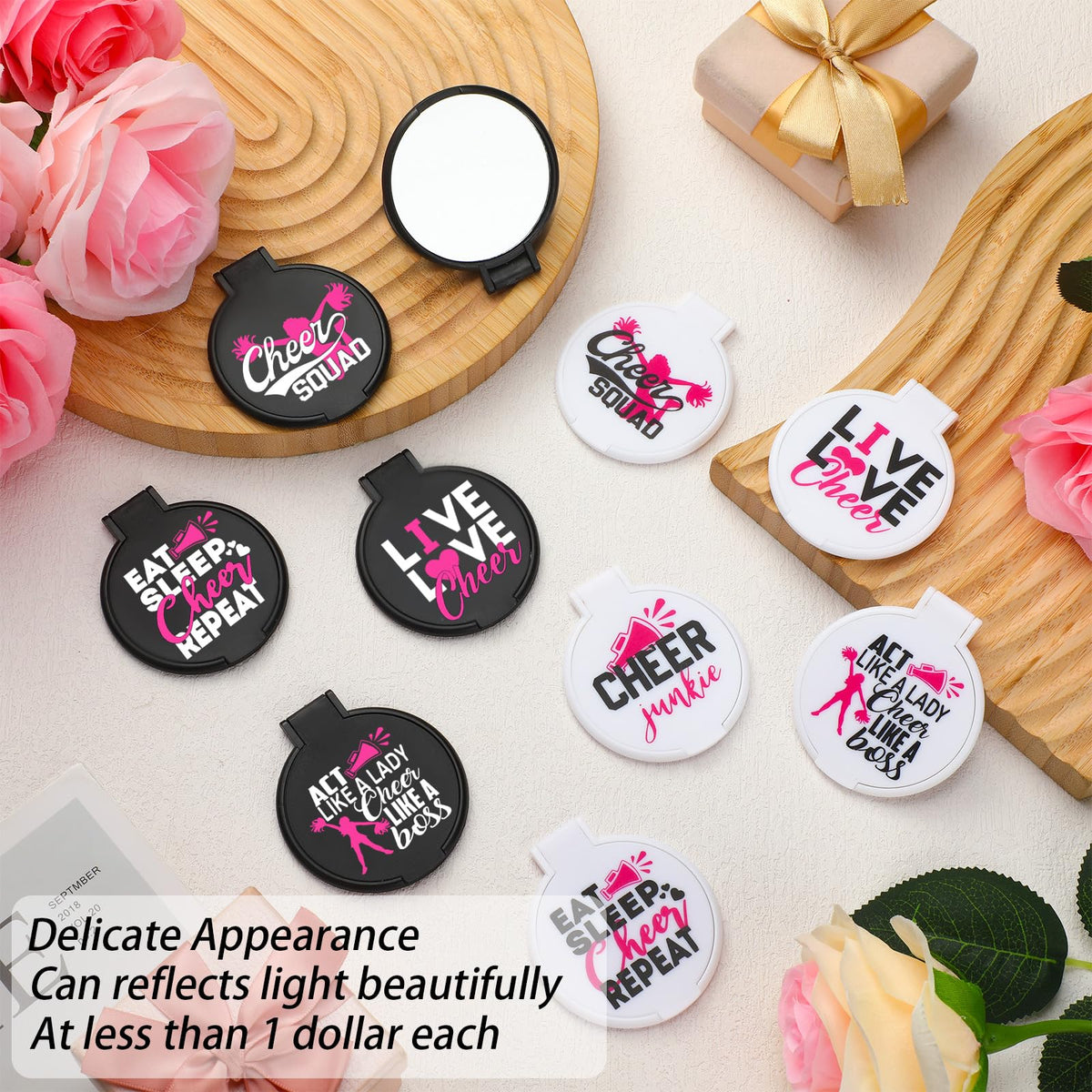 Wenqik 50 Pcs Cheerleader Mirror Gifts Bulk Cheerleading Compact Mirror Cheer Party Favors Folding Pocket Portable Makeup Mirror
