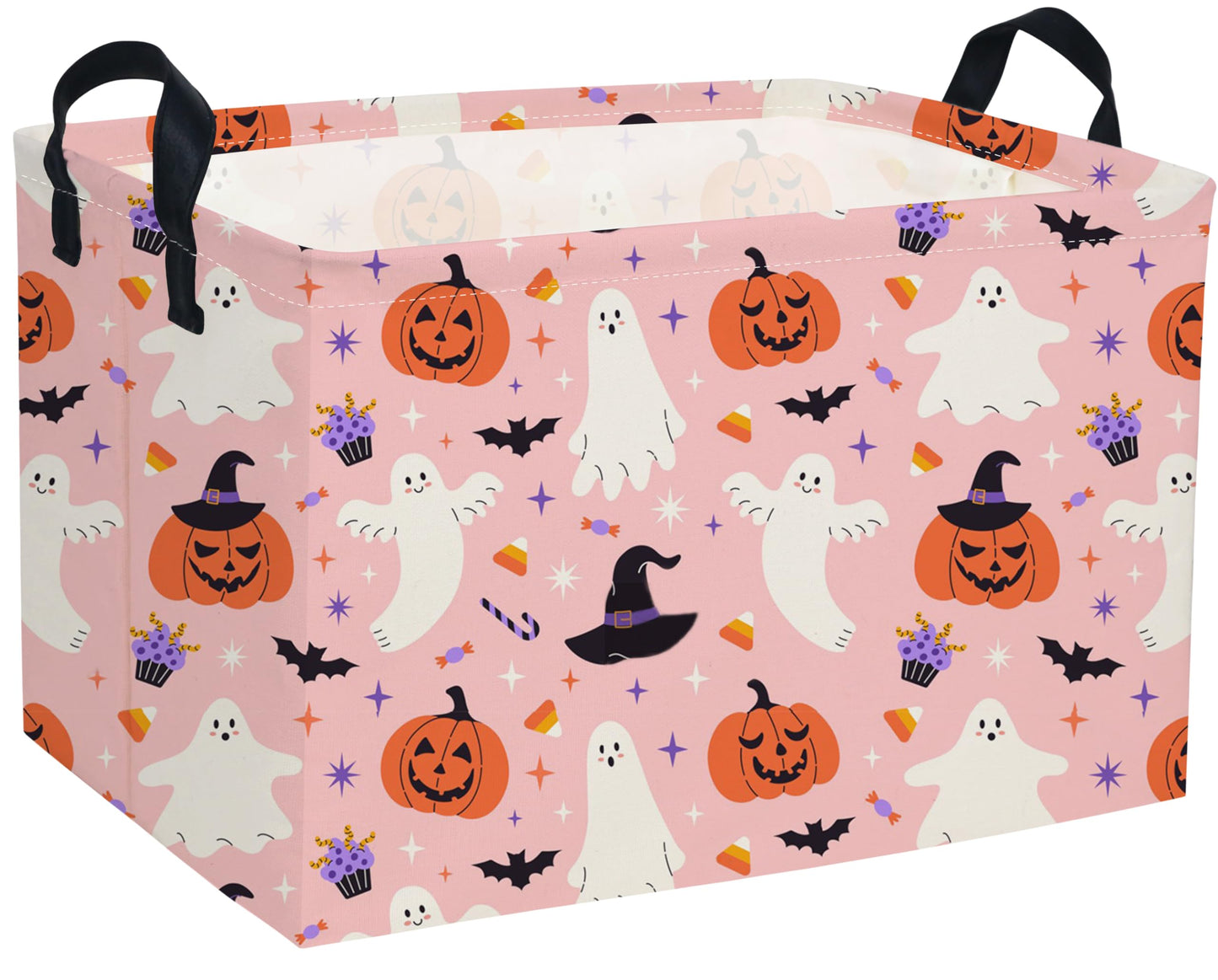 DDBASKET Rectangular Halloween Basket Pink Baskets Trick or Treat Basket Rectangular Toy Storage Bin Organizer Box Room Decor for Halloweens Parties.(Pink Halloween)