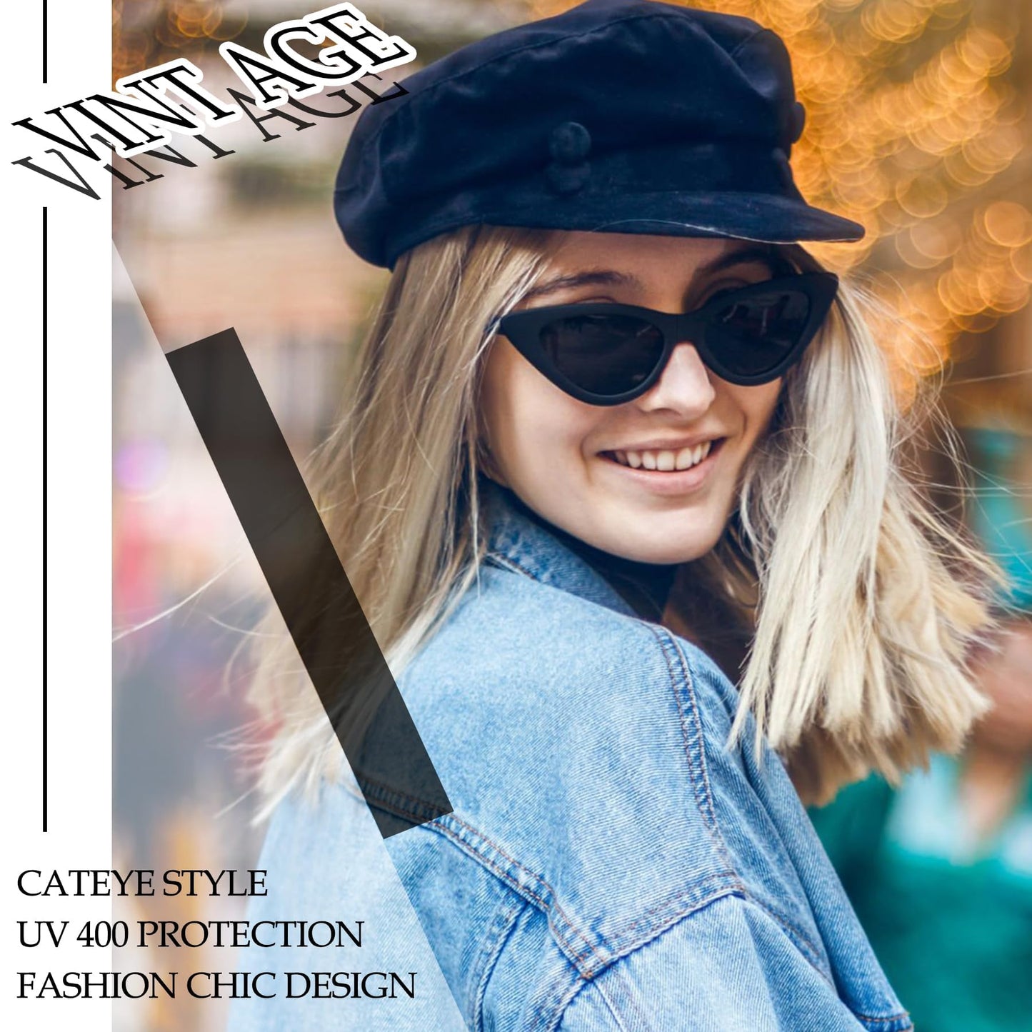 Joopin Polarized Black Cat Eye Sunglasses for Women, Retro Narrow Pointy Cateye Womens Sun Glasses UV Protection, Designer Dark Shades