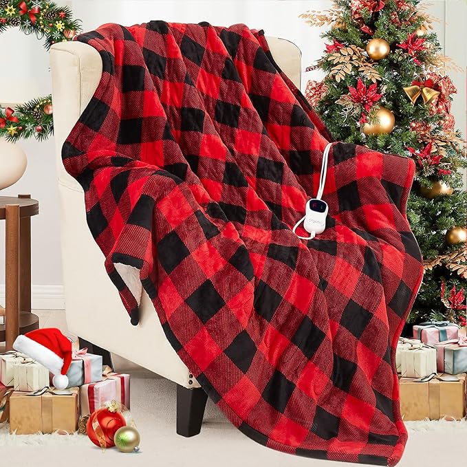 Homemate Electric Blanket Heated Throw - 50“x60“ Ultra Soft Cozy Flannel Heating Blanket with 10 Fast Heat Levels 8 Hours ...