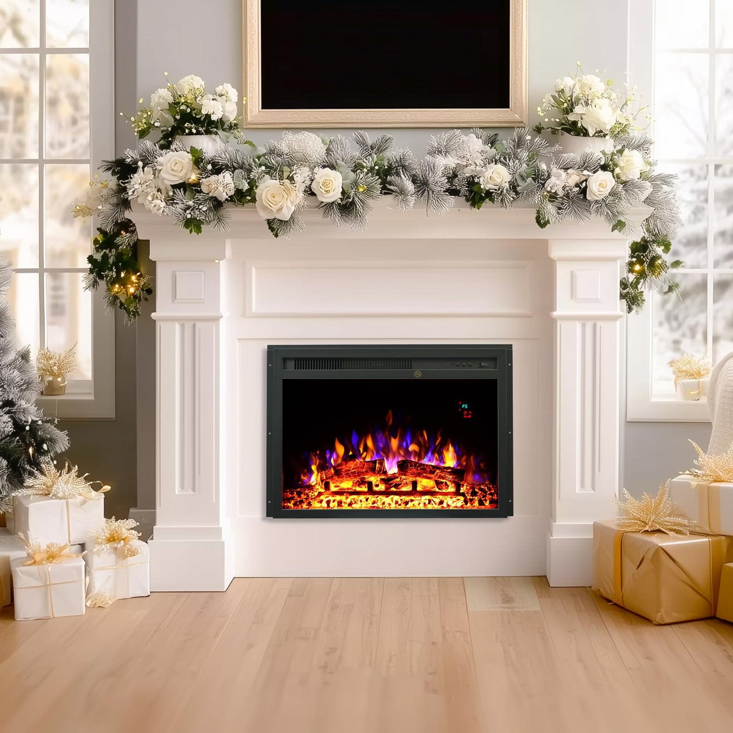 23.6 Inch Electric Fireplace Insert, Recessed Electric Fireplace Heater with Adjustable Brightness, Weekly Timer, Remote Control, Overheat Protection, 750/1500W