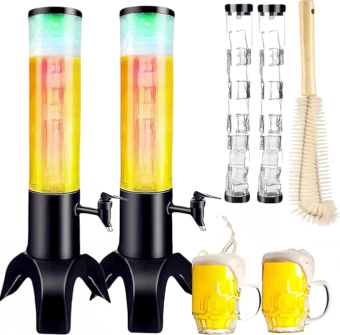 2PCS Drink Tower: 1.5L/50oz Mimosa Tower Dispenser with Ice Tube and LED Light, 1.58 Qt Tabletop Beer Dispense for Bars Pa...