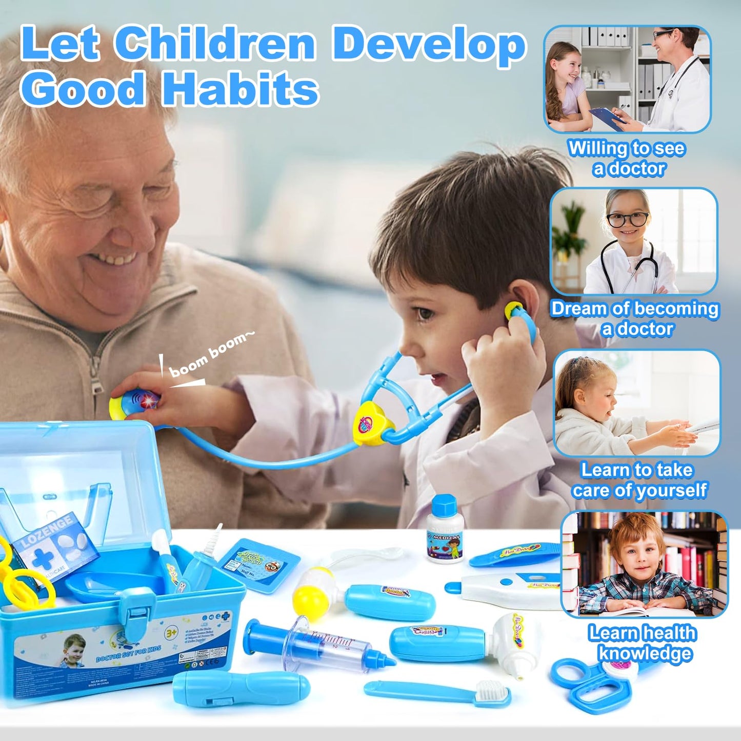 Doctor Kit for Toddlers 3-5 Dress Up Toys for 2 3 4 Year Old Girls Pretend Kids Doctor Play Set with Doctor Costume Toy Stethoscope for 2 3 4 5 6 Year Old Girls Boys Birthday Gifts