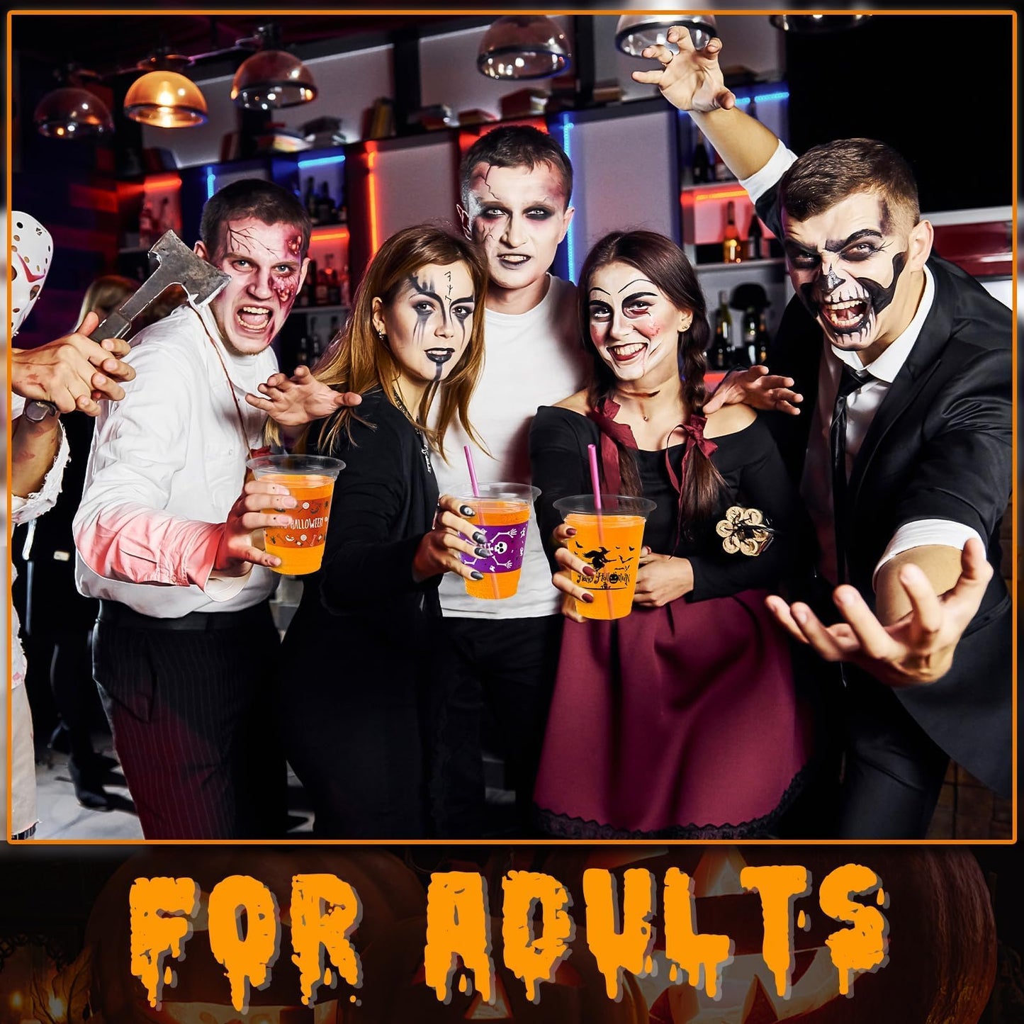 GuassLee 50 Pack Disposable Halloween Cups - Clear 12Oz Disposable Plastic Cups Set with 5 Styles Patterns for Kids Adults Halloween Party Favors Coffee Wine Hot Cold Drinks