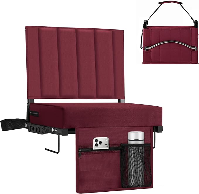 Halituny Stadium Seat for Bleachers with Back Support, Portable Bleacher Seat with Wide Comfy Padded Cushion, Metal Hook, Folding Stadium Chair with Shoulder Strap, Carry Handle, Cup Holder