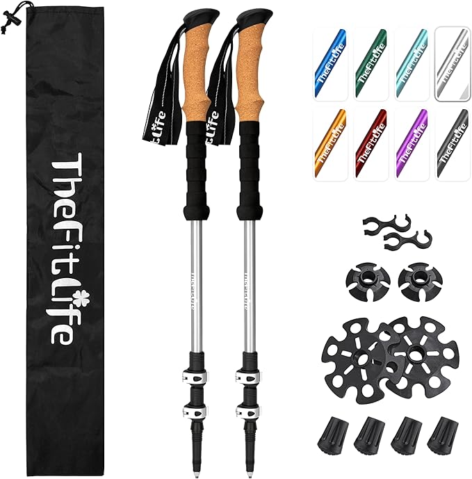TheFitLife Trekking Poles - Lightweight 7075 Aluminum Hiking Sticks with Cork Grips, Adjustable Telescopic Design, Metal F...