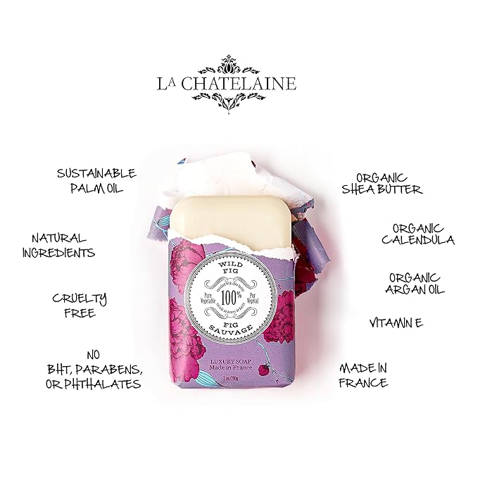 La Chatelaine Oud Rose Triple Milled Bar Soap and 20% Shea Butter Hand Cream Gift Set, Gift for Mom, Decorative Tin, Plant-Based, Natural & Organic, Made in France (7 oz. soap bar, 1 oz. hand lotion)