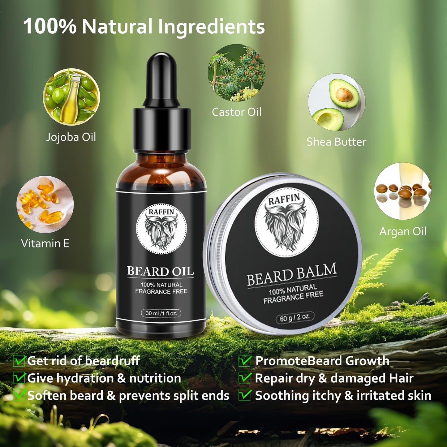 Mens Gifts - Beard Kit with Oil, Balm, Brush, Comb, Scissors, E-book, Outfits Men's Grooming Routine, Anniversary & Birthday Gifts for Men, Him, Husband, Boyfriend, Son, Male Friend, Brother, Dad