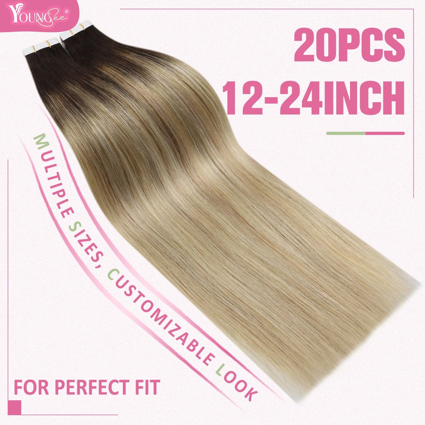 YoungSee Ombre Tape in Hair Extensions Real Human Hair 22 Inch Ombre Tape in Extensions Human Hair Dark Brown Ombre Brown with B
