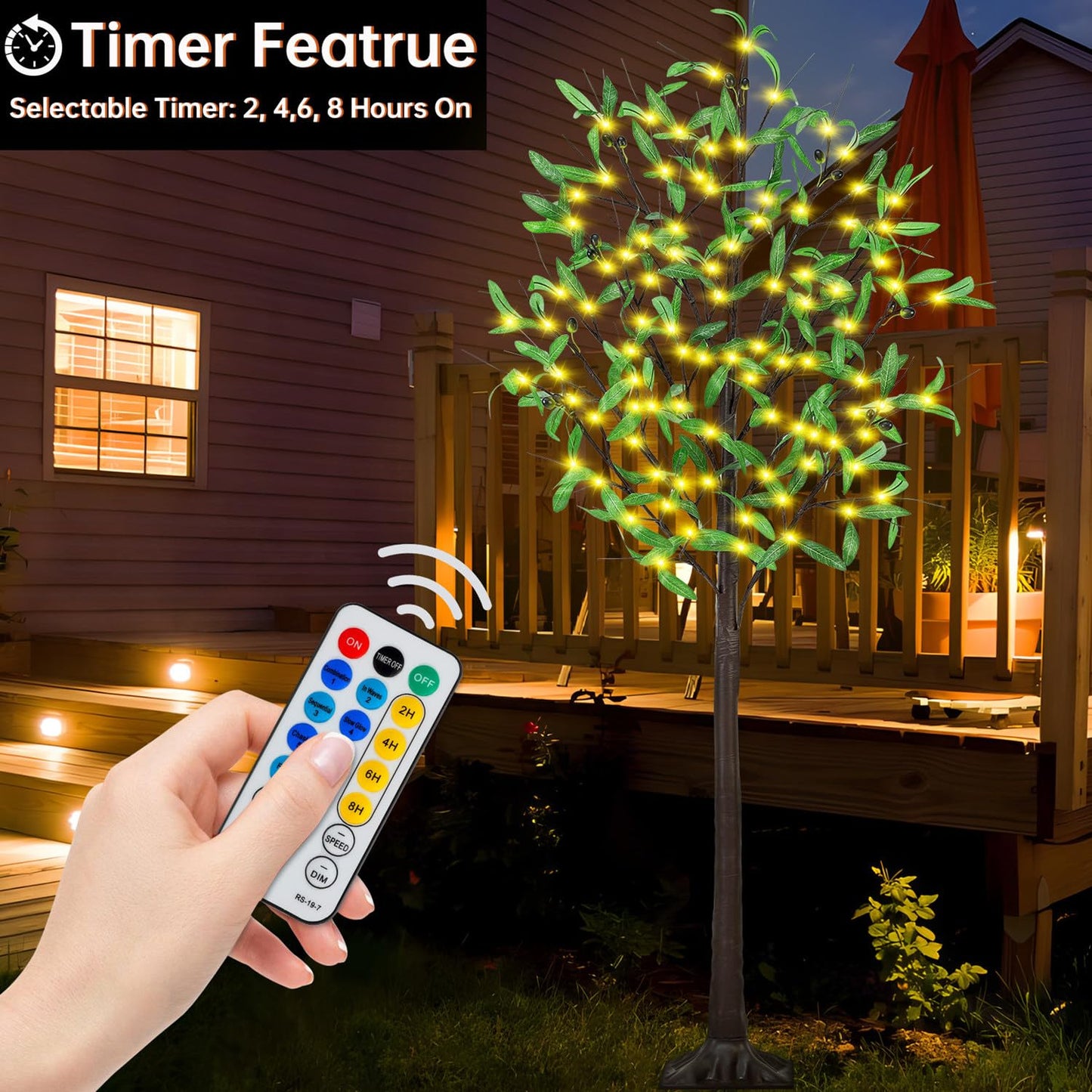 Lighted Olive Trees Artificial 5ft 90 LED Lights for Decoration Inside Outside, Prelit Fake Tree with 18 Fruits 180 Leaves Remote Electric Greenery Lights for Christmas Wedding Holiday Home Decor