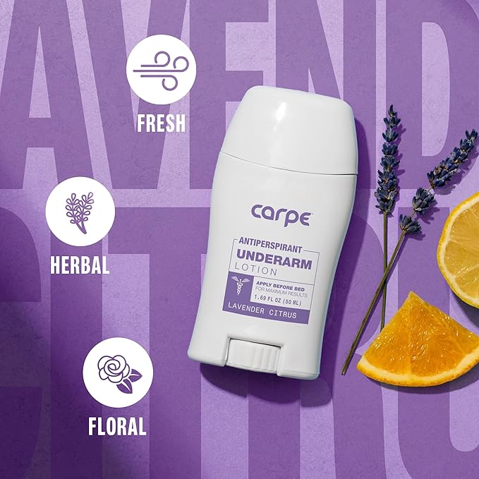 Carpe Underarm Antiperspirant and Deodorant, Clinical strength with Lavender Citrus scent, Combat excessive sweating Stay fresh and dry, Great for hyperhidrosis