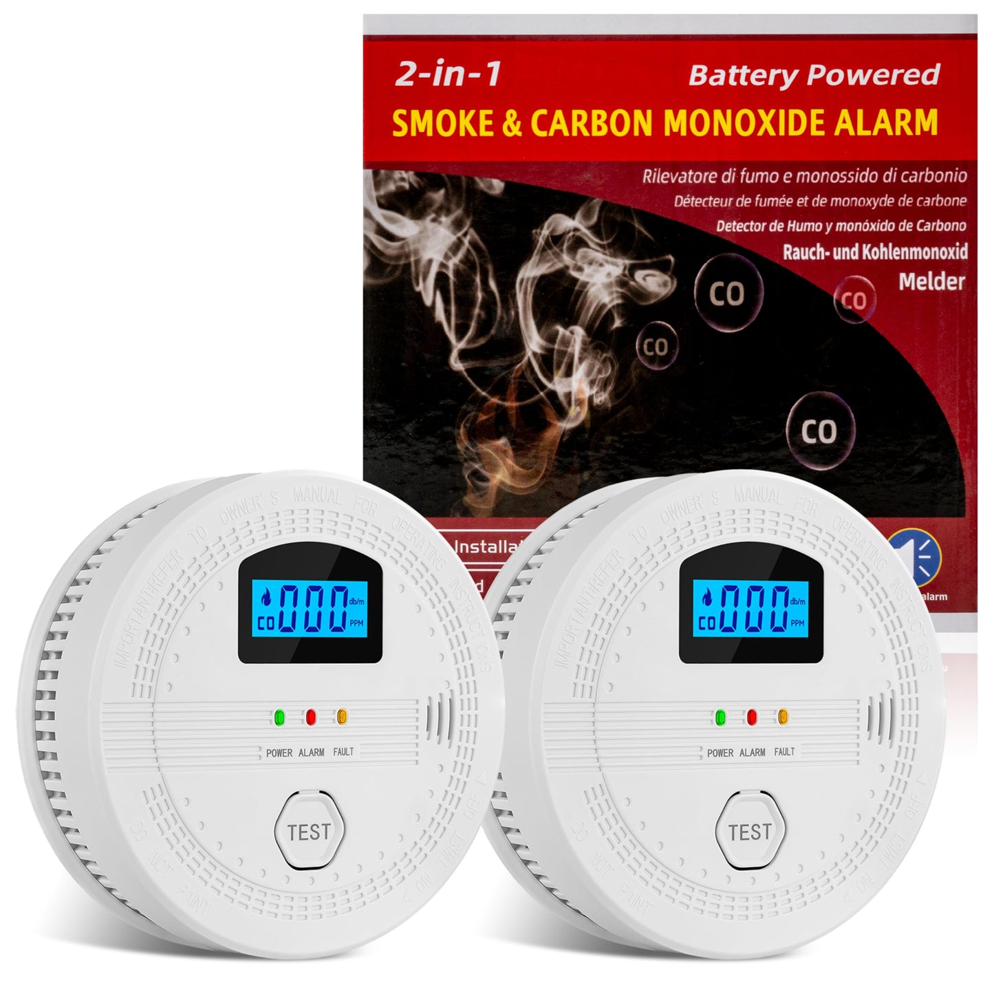 GQIRIL Smoke and Carbon Monoxide Detector - Battery Powered Monoxide Alarm with Dual Sensor and Digital Display, Portable Fire and CO Warning Light Indicators for Kitchen Home Garage (No Battery)