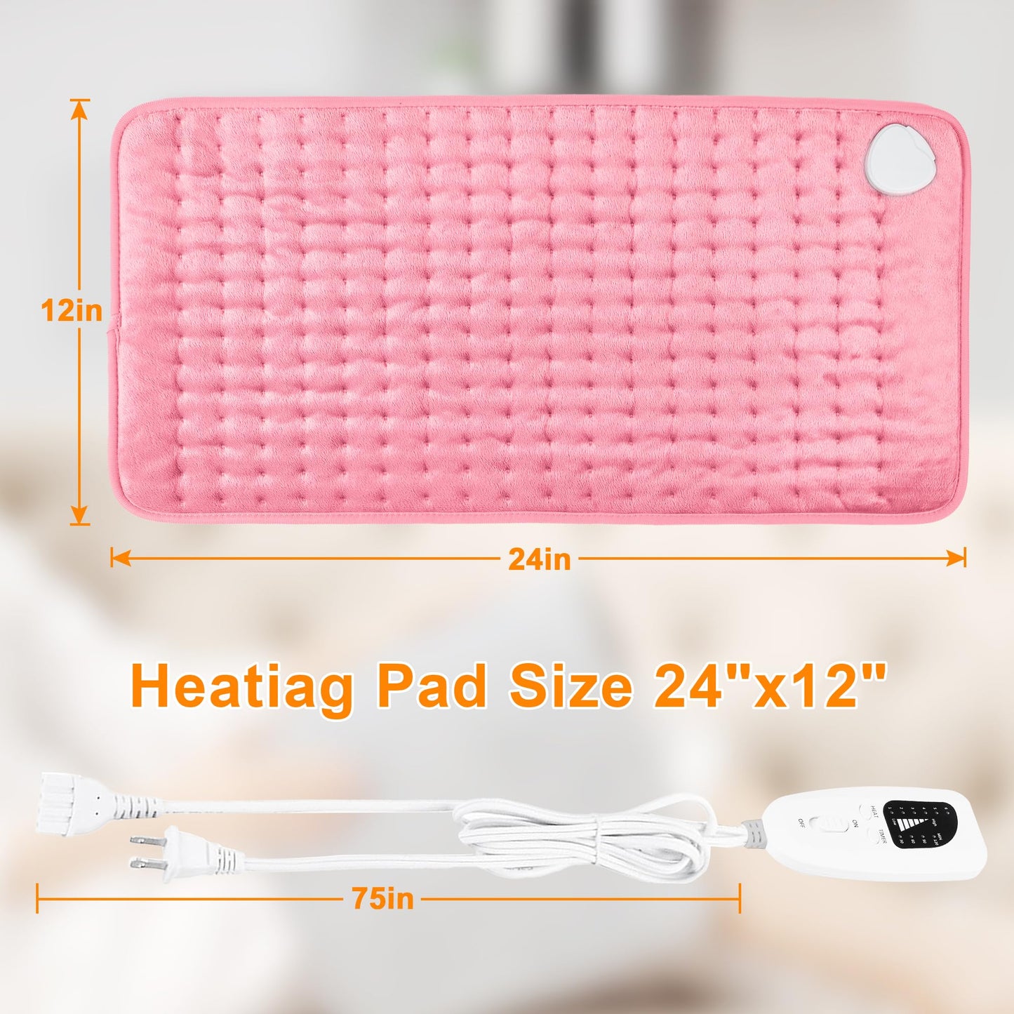 Deepsoon Heating Pad,Electric Heating Pads for Back,Neck,Abdomen,Moist Heating Pad for Shoulder,Knee,Arms,Legs,Dry/Moist Heat & Auto Shut Off,Christmas Gifts for Men and Women,BabyPink,24x12 Inch