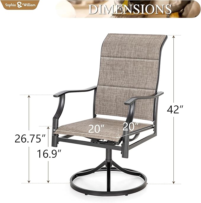 Sophia & William Outdoor Patio Swivel Dining Chairs Set of 8, High Back Padded Patio Dining Chairs, All Weather Textilene Mesh Fabric for Backyard, Poolside, Balcony and Garden
