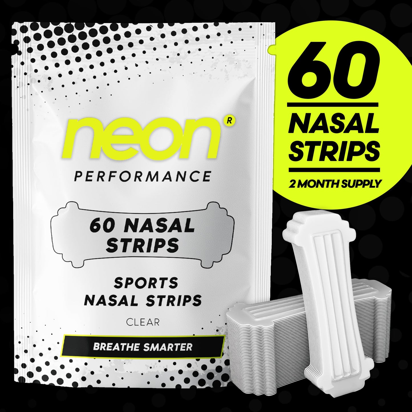 Neon Performance - Nasal Strips (60 Count) - Oil & Sweat Resistant Adhesive - Athletic Nasal Strips for Sport & Nose Strips for Snoring & Sleeping - Nose Strips for Breathing (Clear Transparent)
