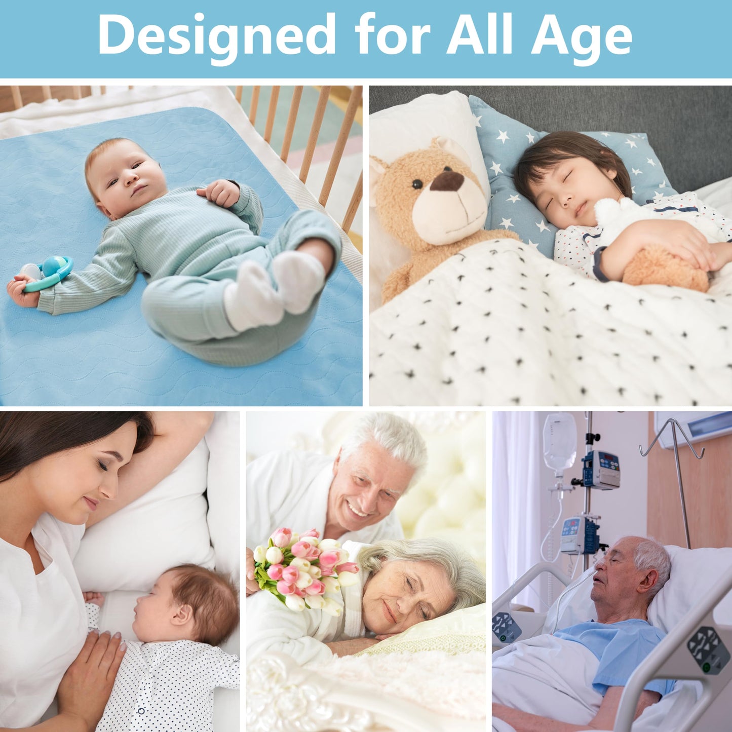 DAHAPYBOO Washable Underpads, 34"x52" 4 Pack Incontinence Bed Pads, Heavy Absorbency Reusable for Elderly, Kids, Adults and Pets, Waterproof Quick Drying for Bed, Sofa, Floor