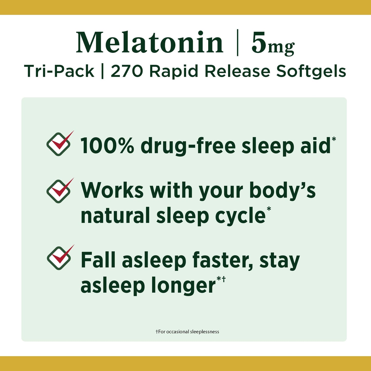 Nature's Bounty Melatonin 100% Drug Free Sleep Aid, Dietary Supplement, Promotes Relaxation and Sleep Health, 5 mg, 90 Count, Pack of 3