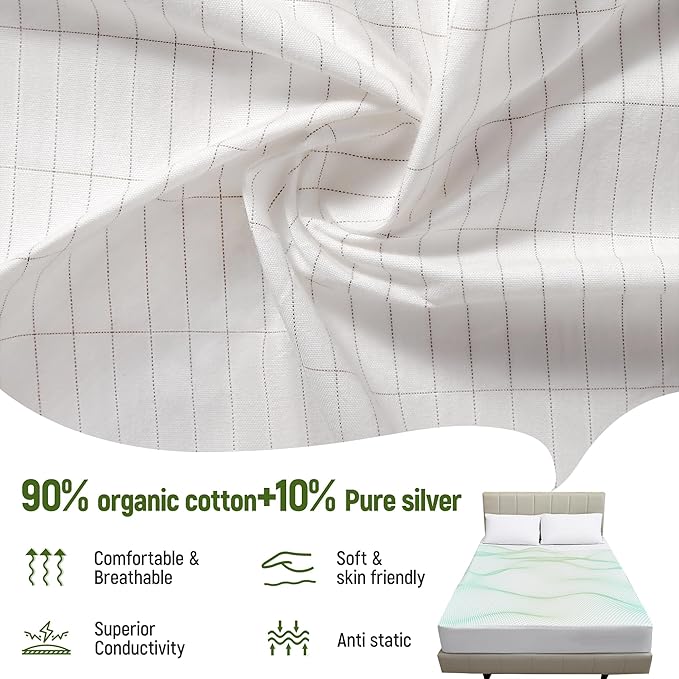 Grounding Sheets Twin XL,90% Cotton+10% Pure Silver Fiber,Grounded Bed Sheet,Deep Pocket Bare Earth Grounding Sheet,Miracle Earth Sheets Well Bedding for Better Sleep & Wellness (White,39"x80"x15")