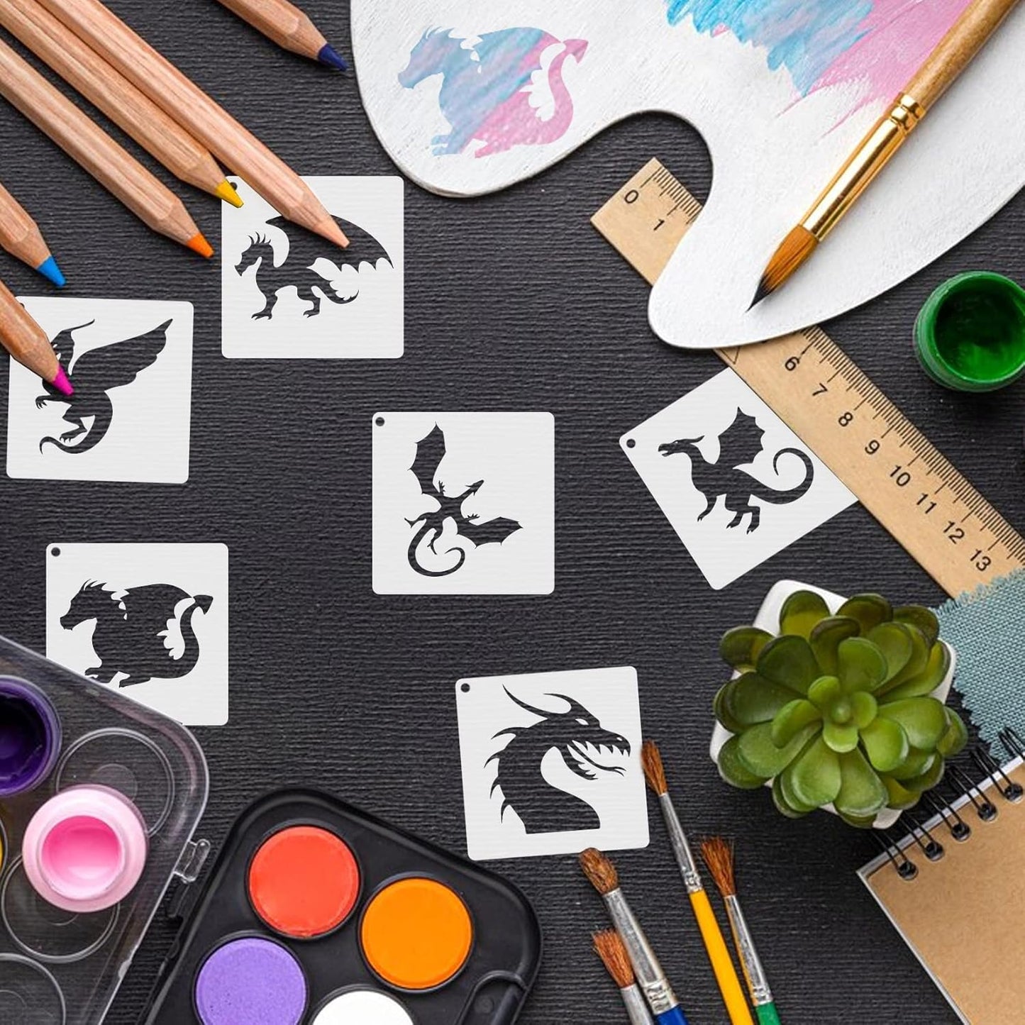 Small Stencils for Painting on Wood Reusable, 3 Inch Reusable Stencil for Craft Ornament Paint Template Stencils for Wall Card Rock Wood Signs Coasters Canvas Home Decor (Dragon)