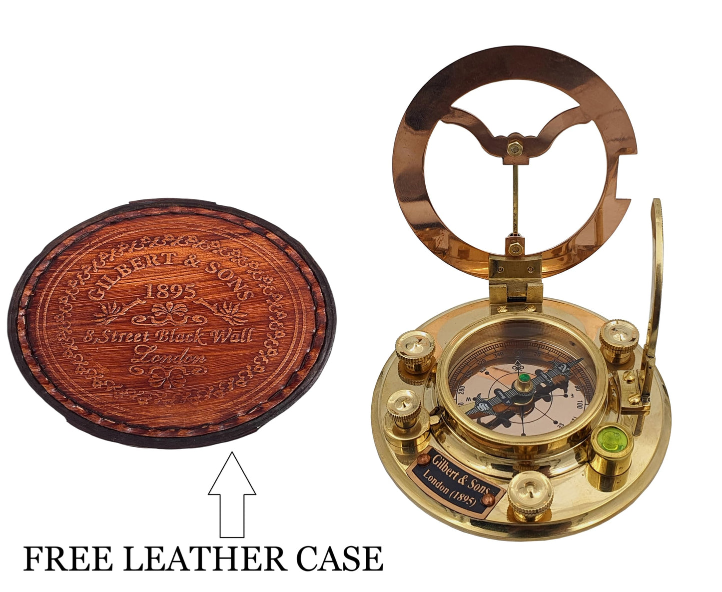 NETAEX Antique Brass & Copper Sundial Compass, Sundial Clock in Leather Box Gift Sun Clock Ship Replica Watch