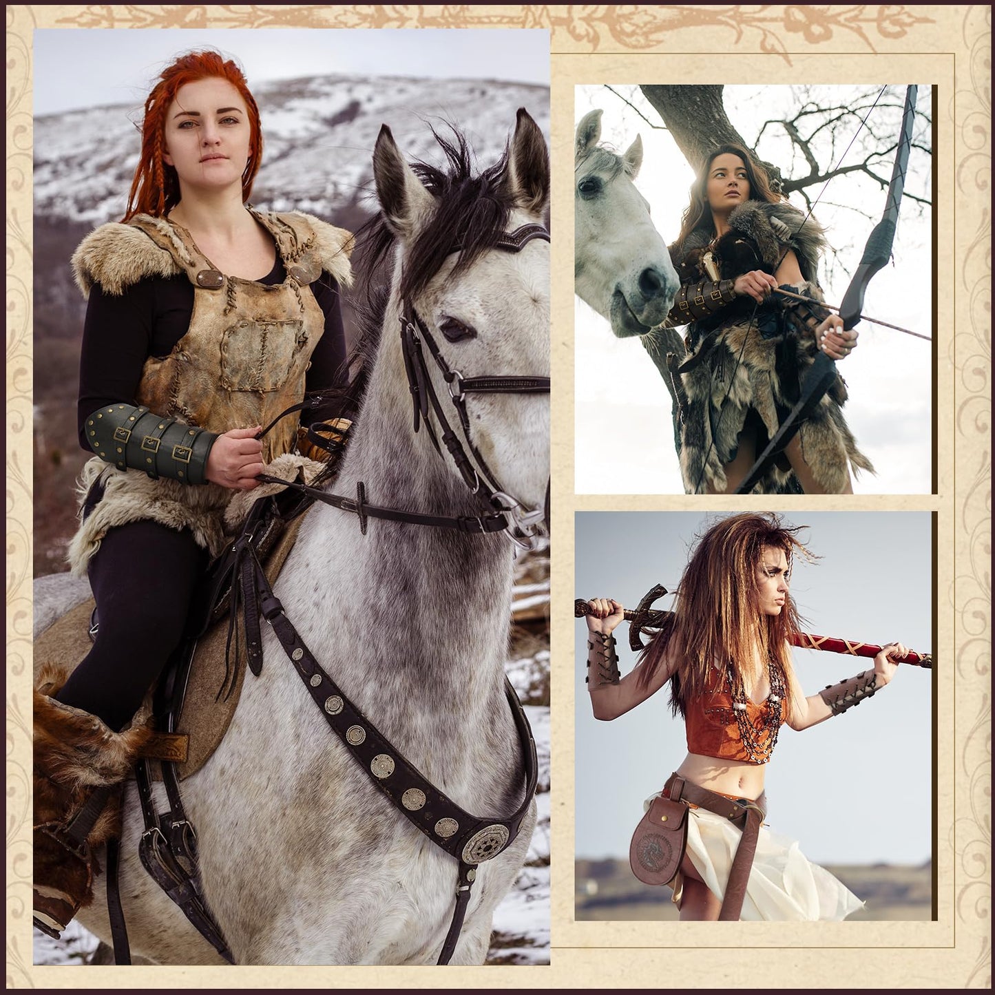 Berenlu 3 PCS Renaissance Accessories, Viking Renaissance Belt Medieval Vintage Belt Pouch and Leather Bracers, Enhance Your Halloween Renaissance Cosplay with Medieval Accessories (Brown)