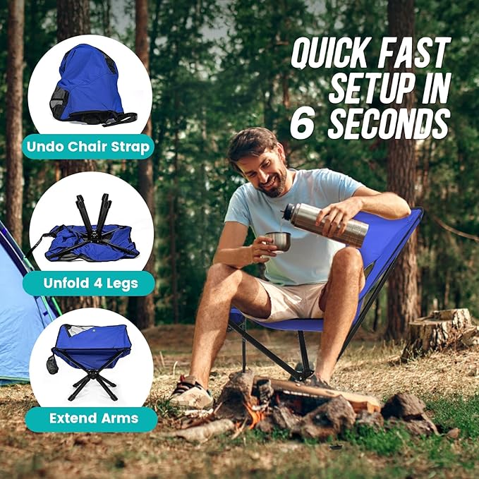 TCEK Adjustable Portable Camping Chair RiseLite Lightweight Compact Folding Chair for Adults, Collapsible Camp Chairs That Folds Up Small, Easy Carry for Travel, Outdoor, Sports, Backpacking, Hiking