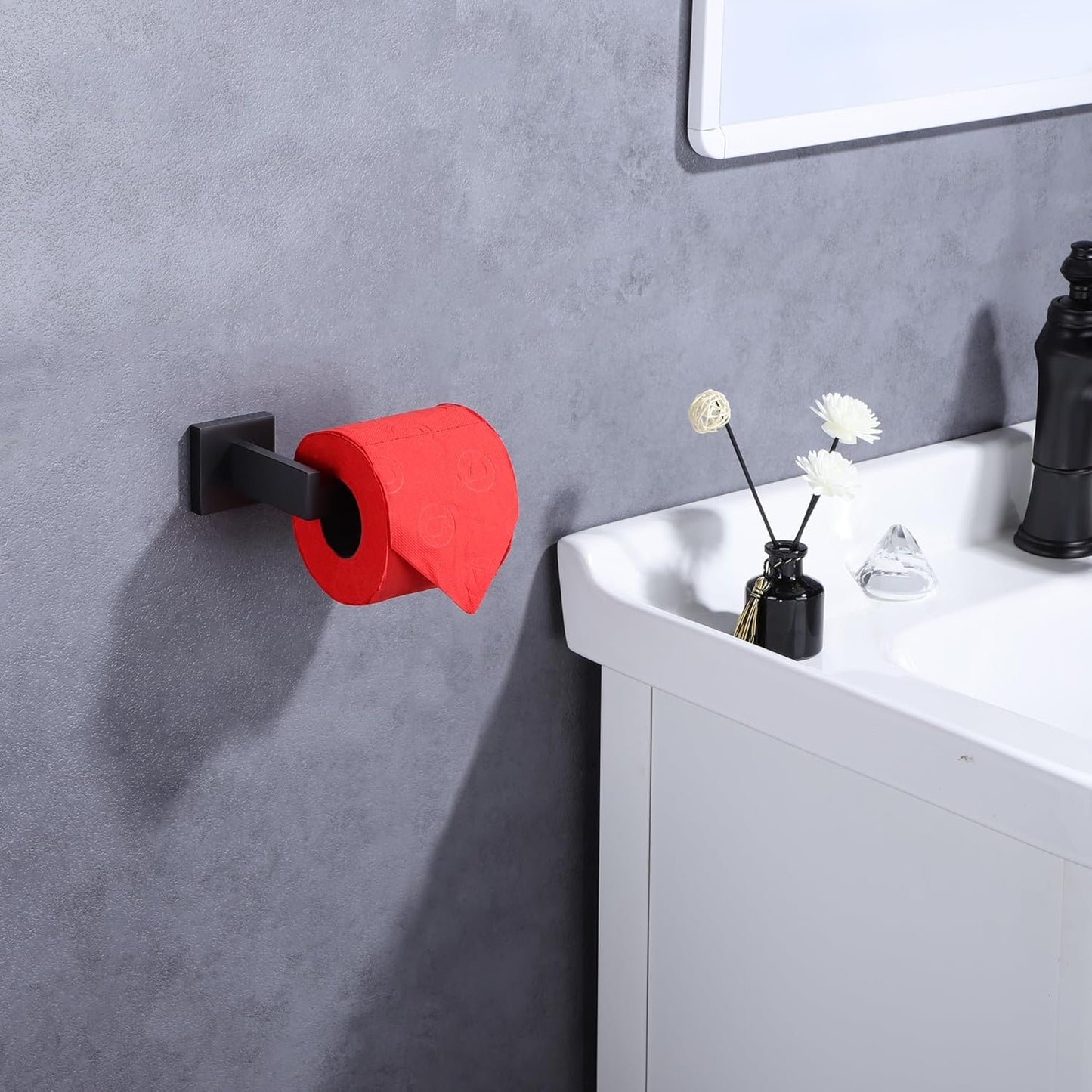LANC Black Toilet Paper Holder, Bathroom Toilet Paper Roll Holder Wall Mounted for Washroom Kitchen Matte Black TP Tissue Holder Dispenser and Hangers Rustproof 304 Stainless Steel Right, A8807MB