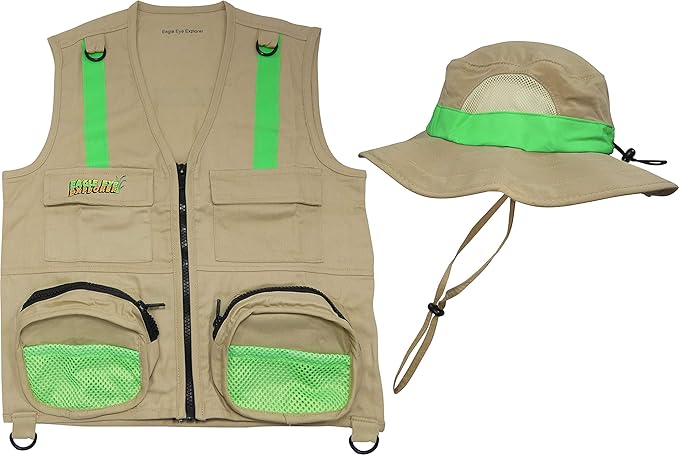 Eagle Eye Explorer Cargo Vest for Kids with Reflective Safety Straps and Floppy Sun Hat
