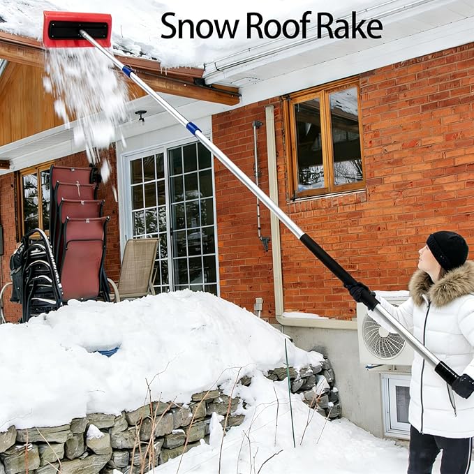 Snow Roof Rake, Foam Head Roof Snow Rake, Foam Broom Scraper for Clearing, Adjustable Telescoping No-Scratch Snows Broom, for Windshields, , Solar Panels and Shingle Overhangs (94.4inch/2.4m)