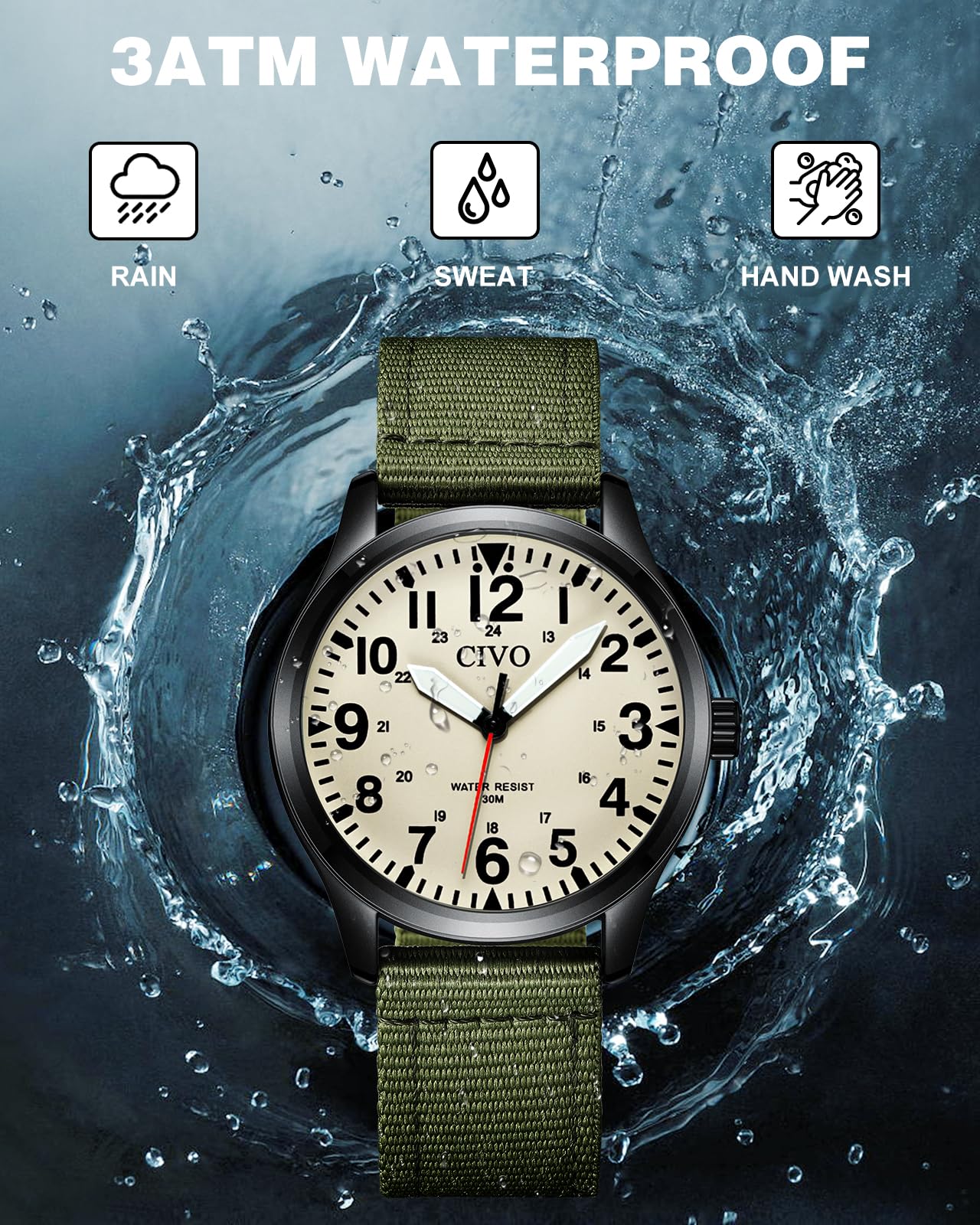 CIVO Military Watch for Men Waterproof: Analog Mens Watches Classic Design - Field Tactical Quartz Wrist Watch