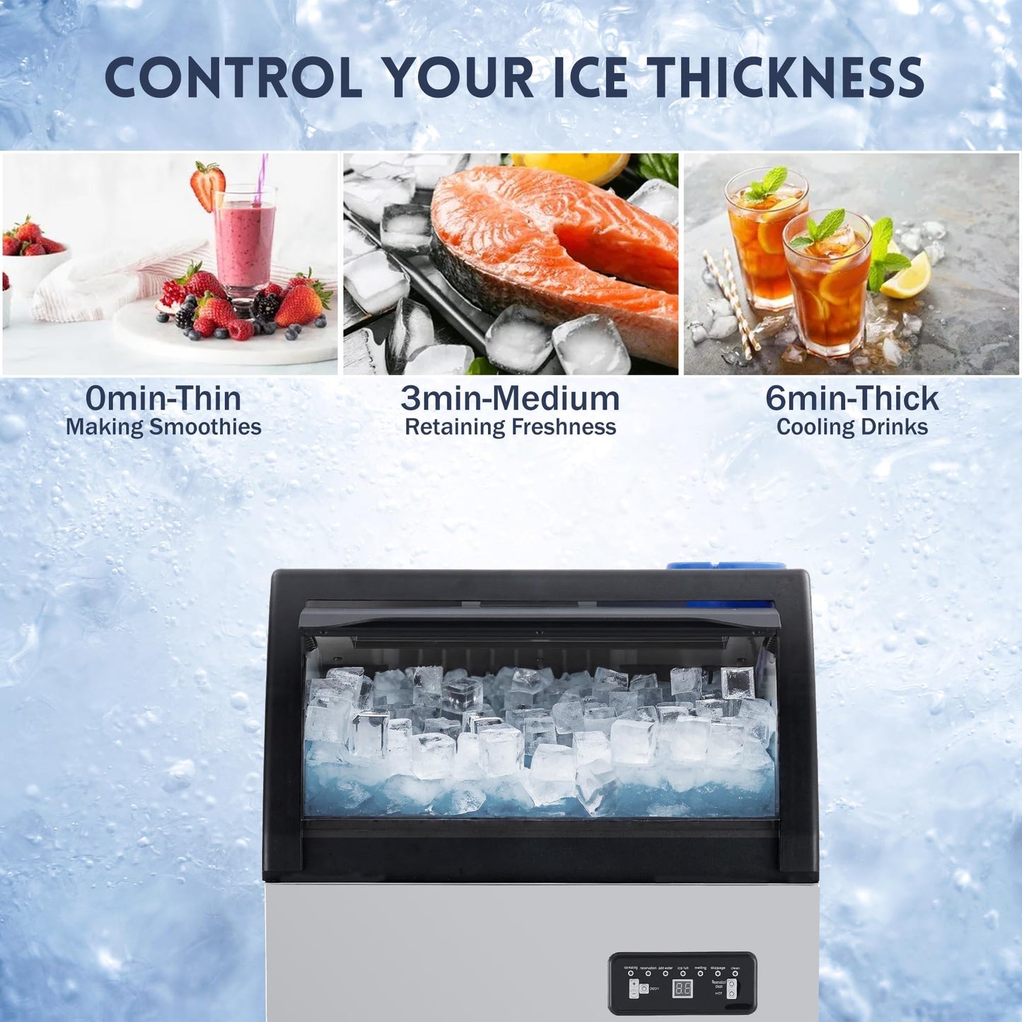 Commercial Ice Maker Machine, 150LBS/24h with 33LBS Ice Storage Bin, Under Counter Countertop Ice Machine, Self-Cleaning, Stainless Steel Freestanding,Ice Scoop, Quiet Compressor for Home and Business