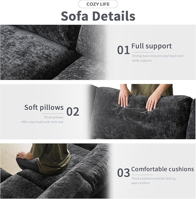 WJShome Cloud Couch Modular Sectional Sofa,100.5" V Shaped Couch, Convertible Wide Seater with Ottoman, 6 Seater for Living Room Set,Covers Washable&Replaceable,Black