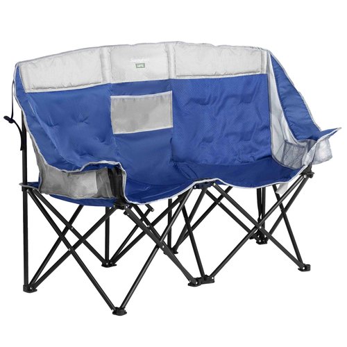 SUNNYFEEL Folding Double Camping Chair, Oversized Loveseat Chair, Heavy Duty Portable/Foldable Lawn Chair with Storage for Outside/Outdoor/Travel/Picnic, Fold Up Camp Chairs for Adults 2 People