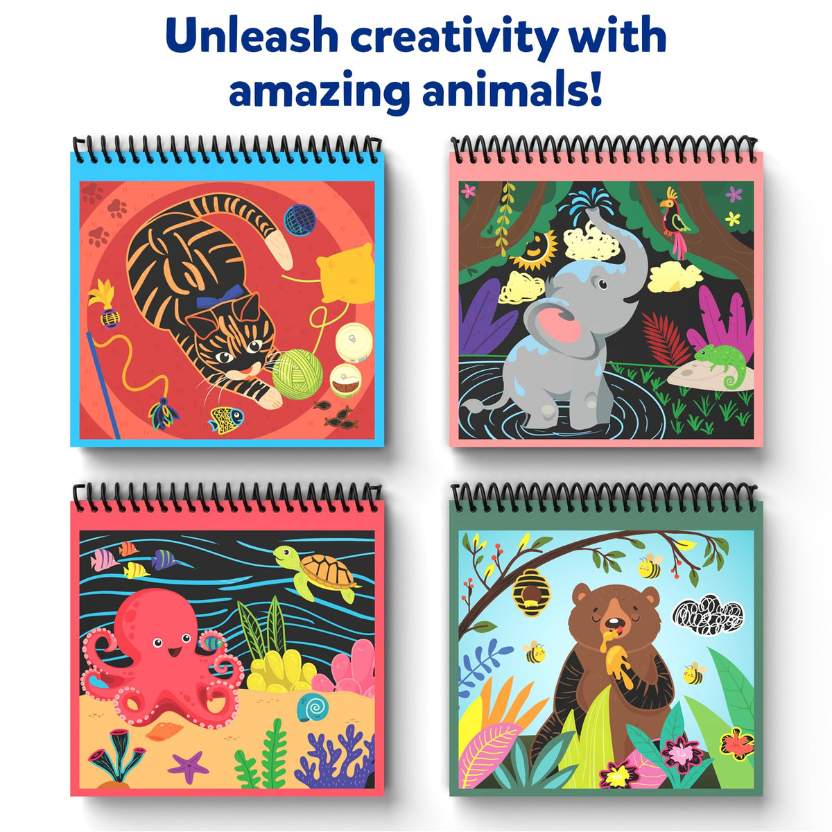 Skillmatics Scratch Art Book for Kids - Animals, Craft Kits & Supplies, 30+ Scratch Stickers, Travel Toys, DIY Kit, Gifts for Boys & Girls Ages 3, 4, 5, 6, 7, 8