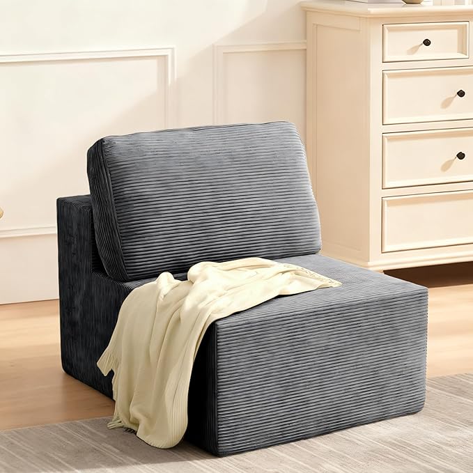 Furnify 30" Modular Upholstered Foam Couch, Upholstered Floor Sofa Couch with Pillow, Bean Bag Chair for Bedroom Living Room, No Assembly Required (Corduroy Fabric, Grey)