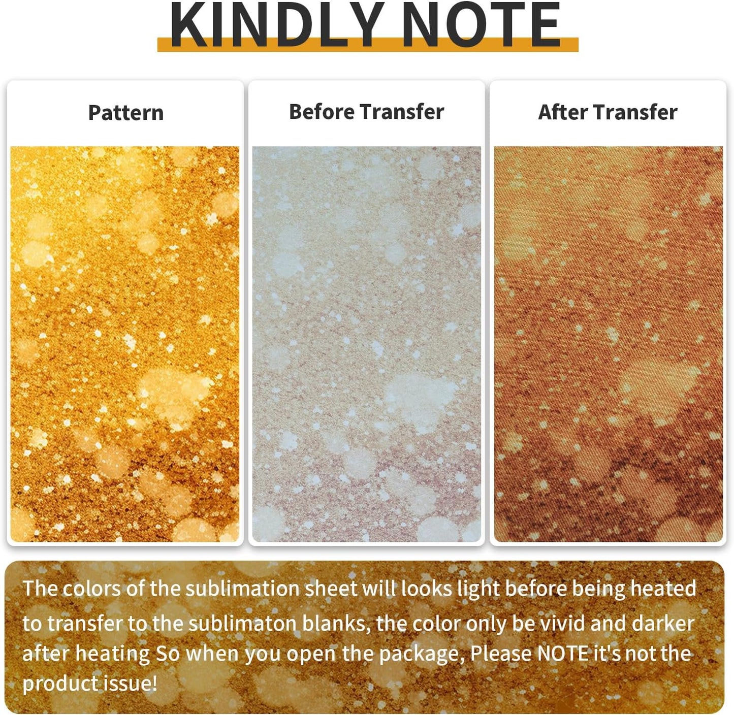 Yellow Glitter Sublimation Transfer Sheets for Heat Press Machine,Gold Sublimation Paper for Tumblers Blanks Tshirts,8 Sheets 12x12inch