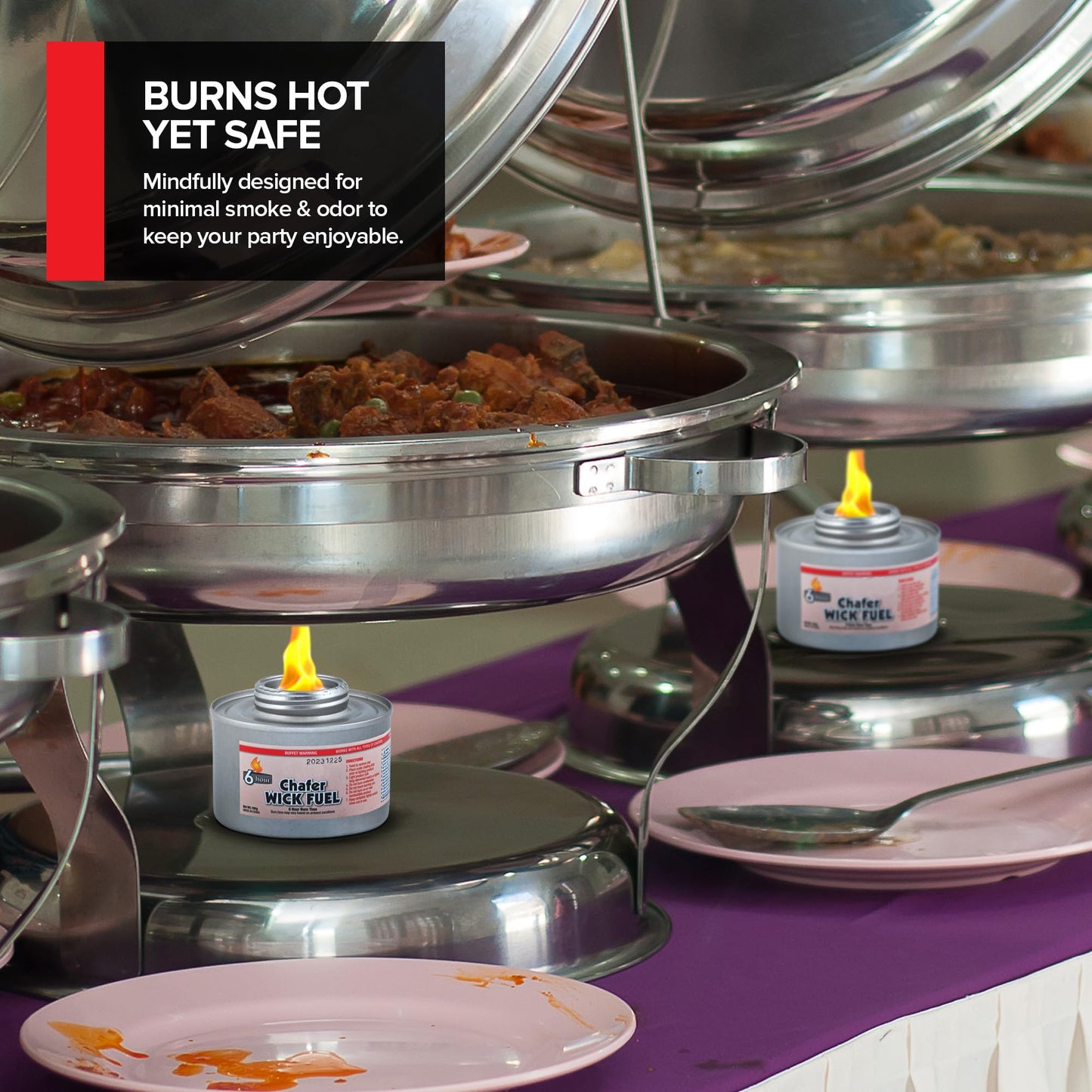 Food Warmers for Parties 6 Hour (48 Pack), Chafing Fuel Cans with Wick and Safety Twist Cap, Catering Warmers for Buffets, Weddings and Events